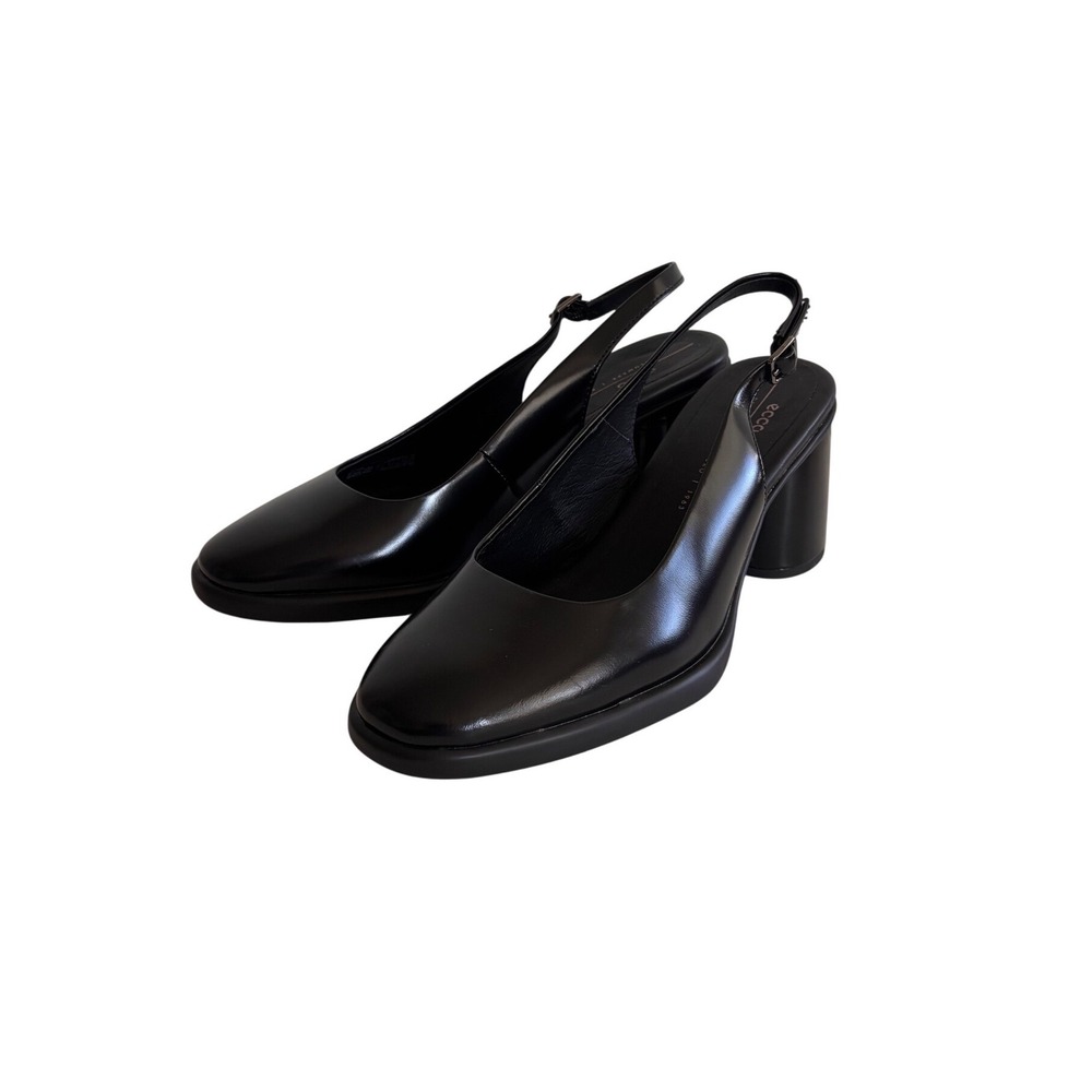 ECCO Shape 75 Block Slingback Pumps Black Leather Almond Toe Heels Womens 40